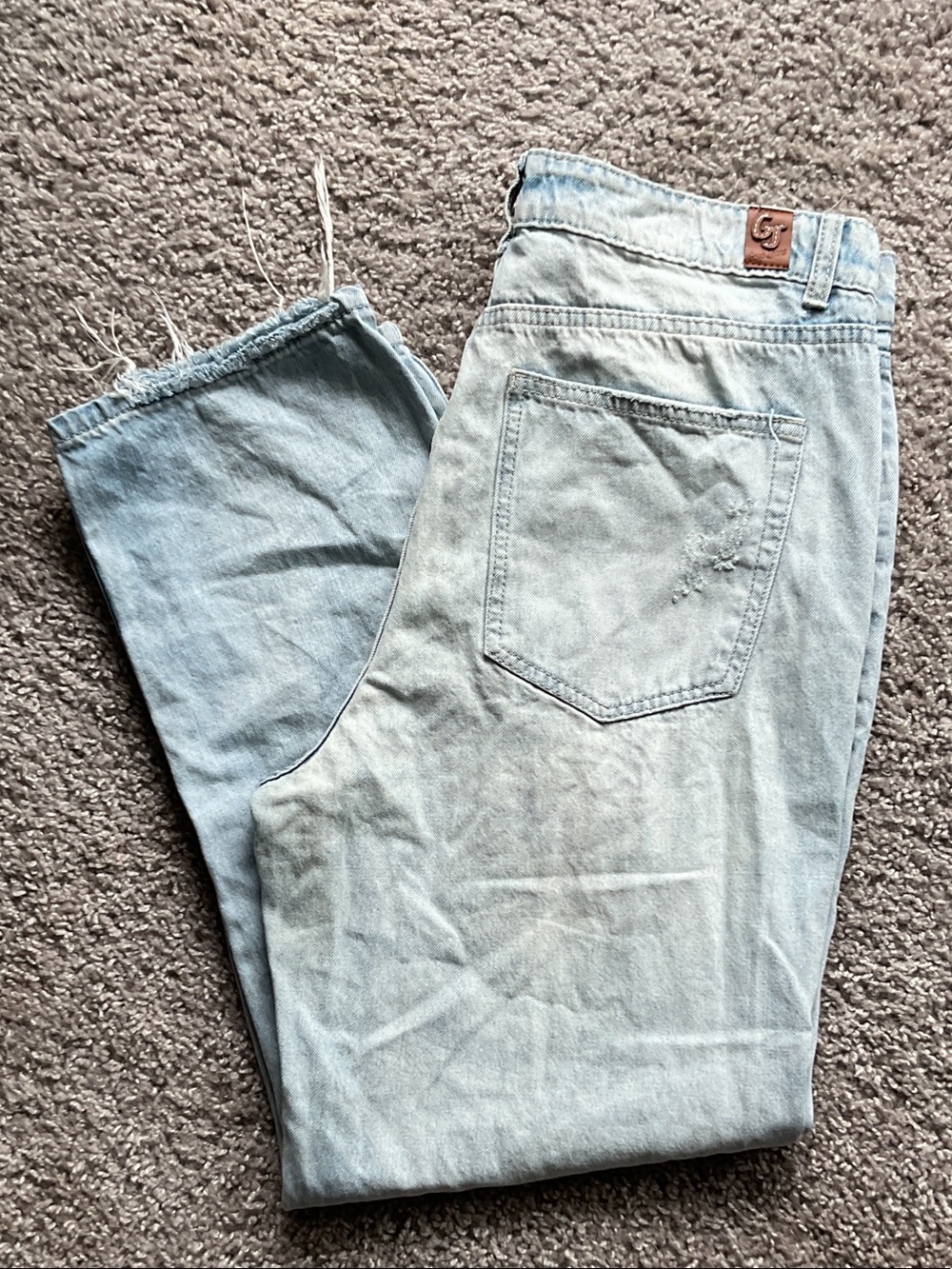 GOGO Junior’s Light Blue Straight Leg Jeans with Frayed Hem, Size 13